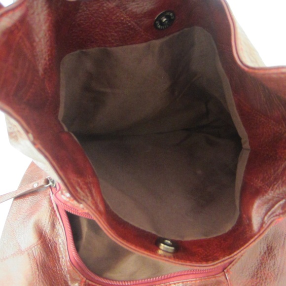 Jing Pin Piju Red Faux Leather Double Handle 3 Compartment Tote - Picture 3 of 12